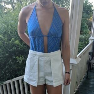 Blue Striped Body Suit Cutout Halter Size Medium